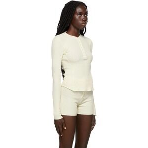 Skims Waffle Knit Crew Neck Henley Long Sleeve Top Off-White Women's Size XL